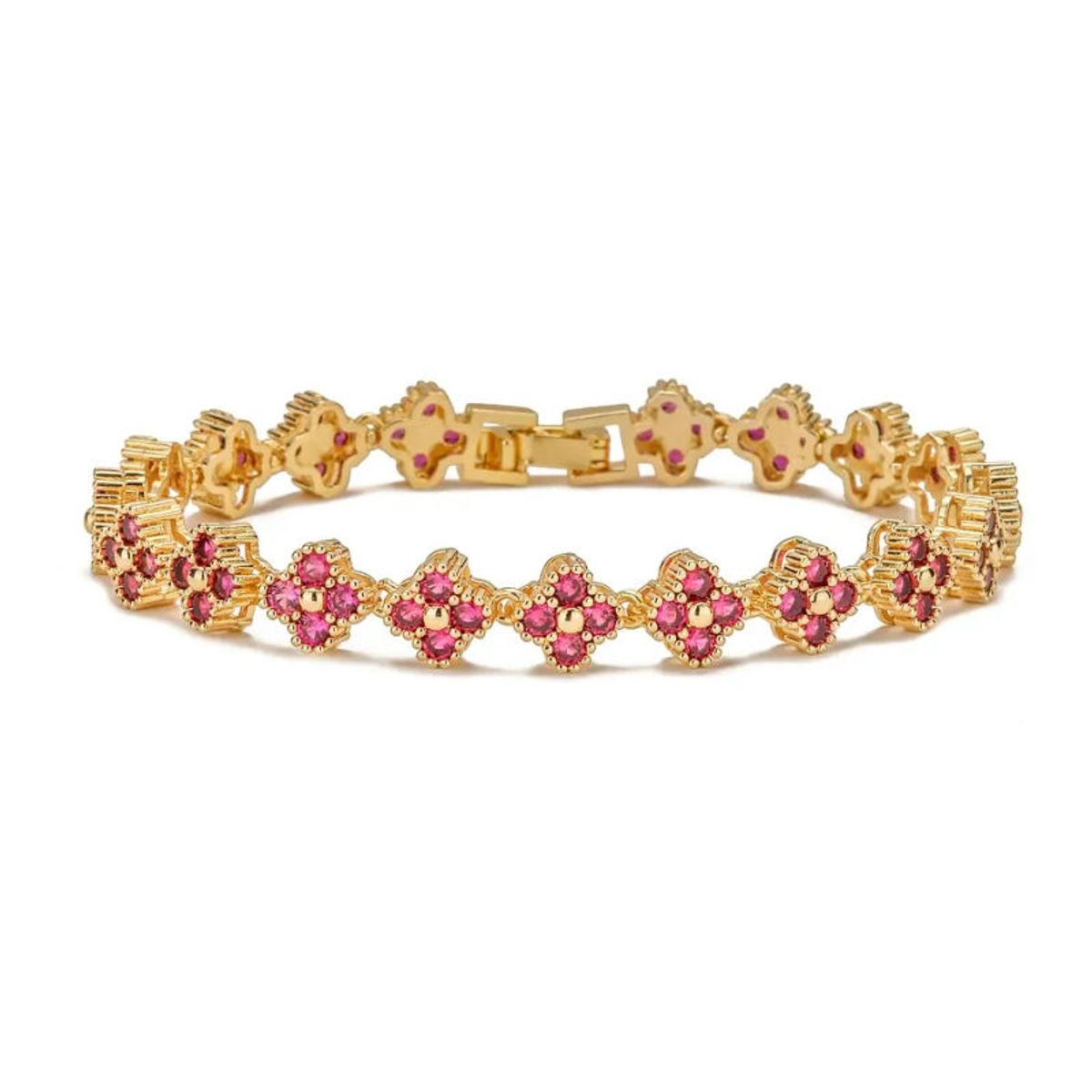 AMBAR JOYERIA - Pulsera Clover Mini Rosado - Baño de Oro