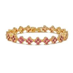 AMBAR JOYERIA - Pulsera Clover Mini Rosado - Baño de Oro