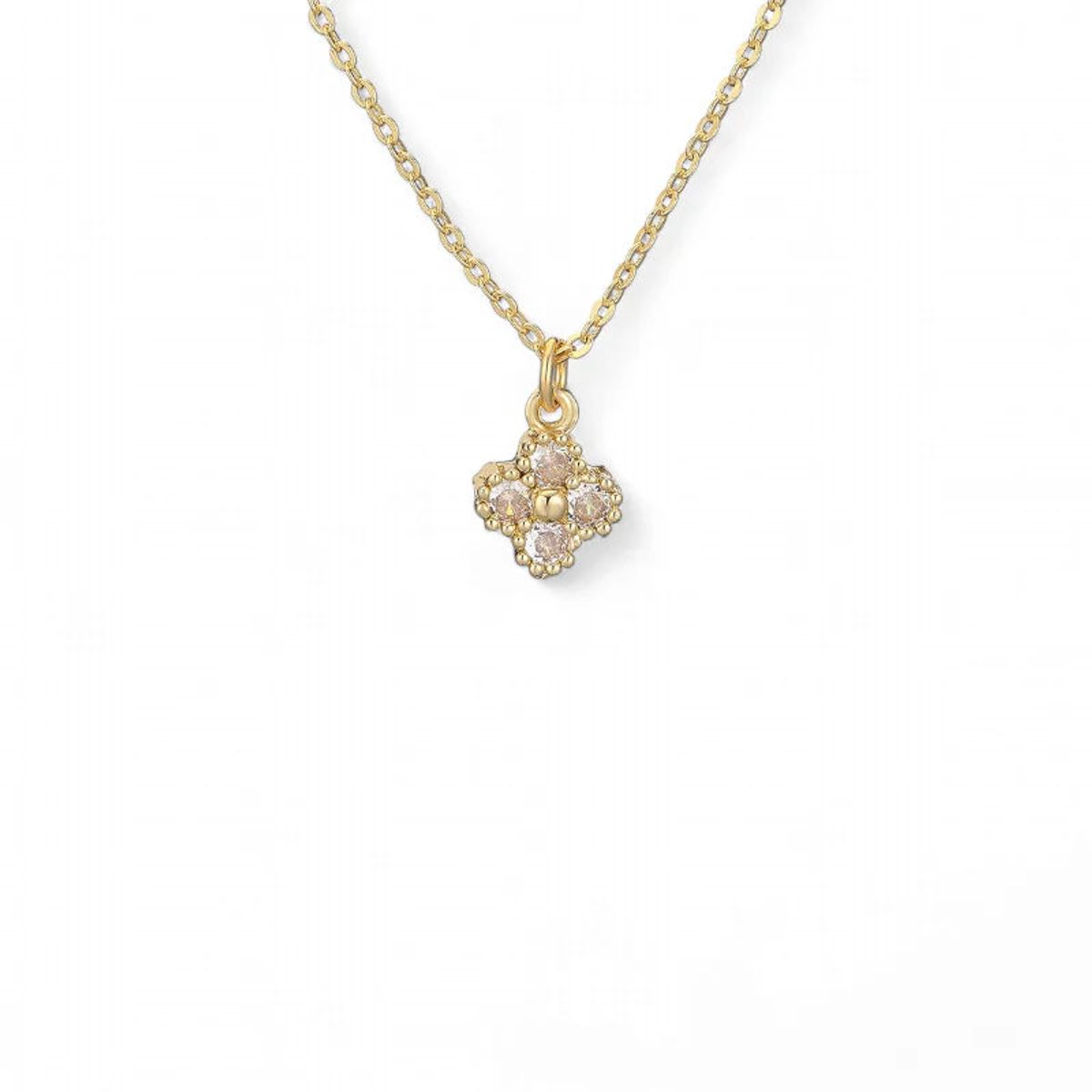 AMBAR JOYERIA - Cadena Mini Clover Blanco - Baño de Oro