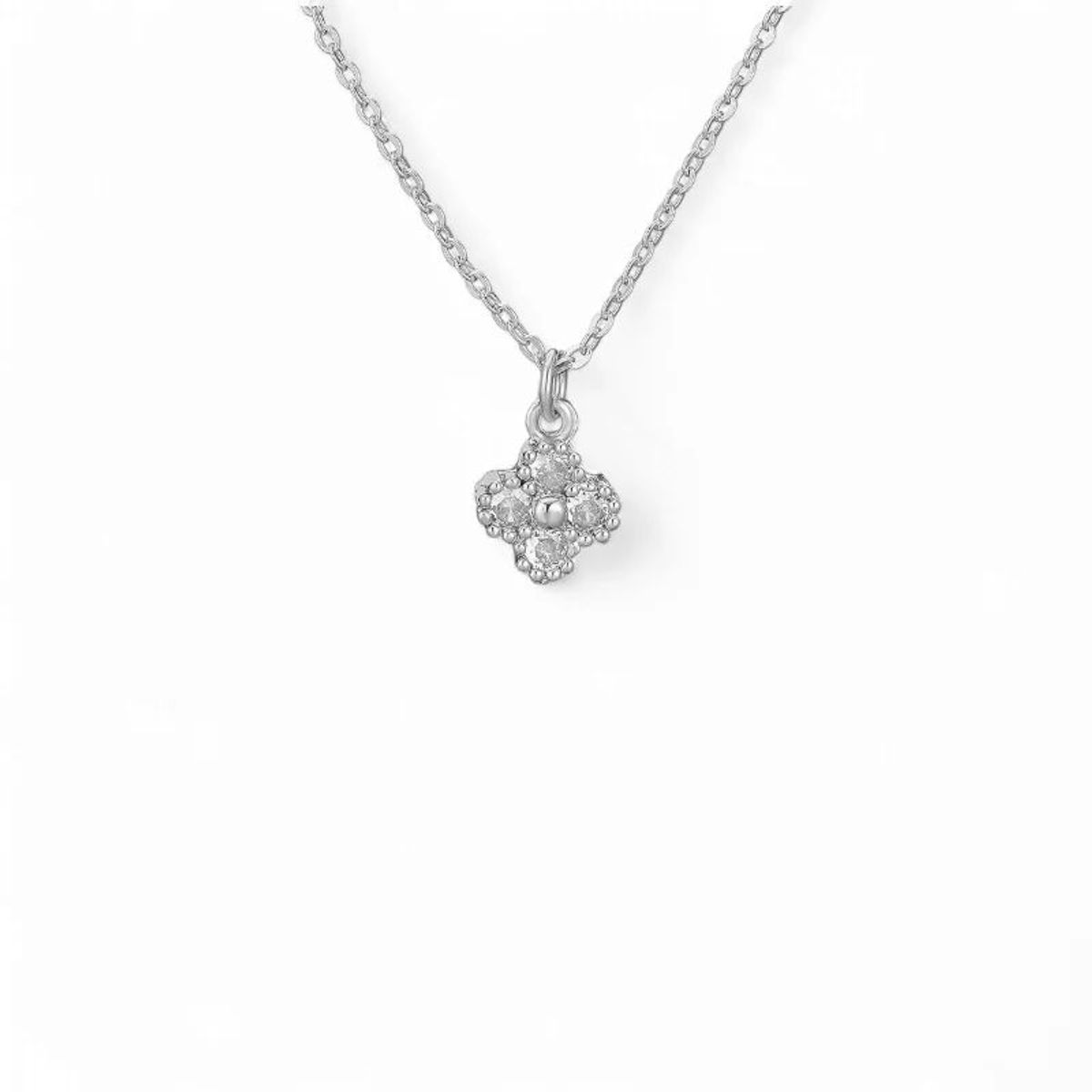 AMBAR JOYERIA - Cadena Mini Clover Blanco - Baño Rodio