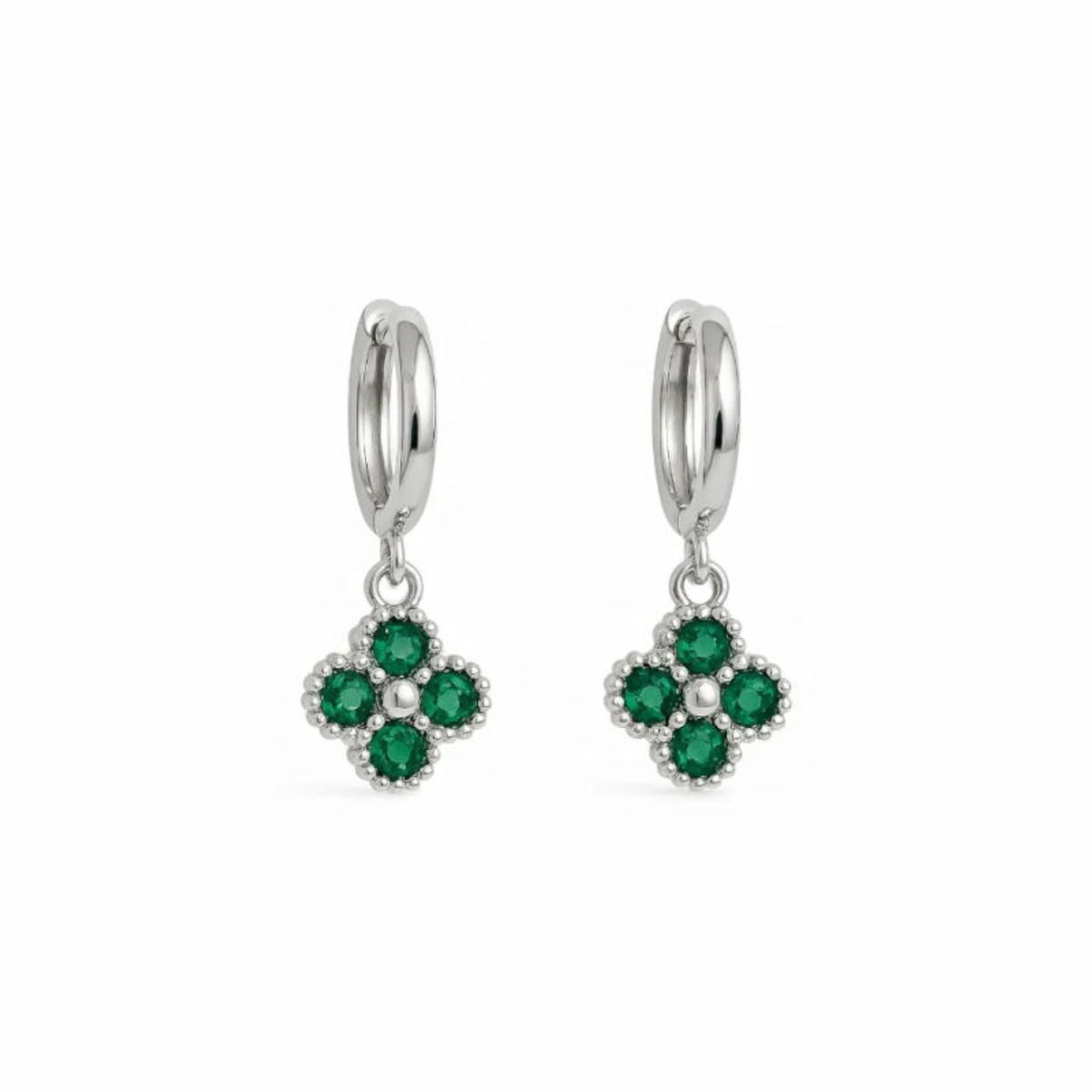 AMBAR JOYERIA - Aros Mini Clovers Mini Verde Plateado
