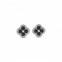 GENERICO - Aros Flor con Circonitas Negras y Blancas