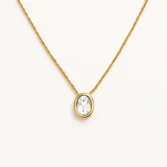 GENERICO - Collar Dorado con Circonita Ovalada en Baño de Oro 18k