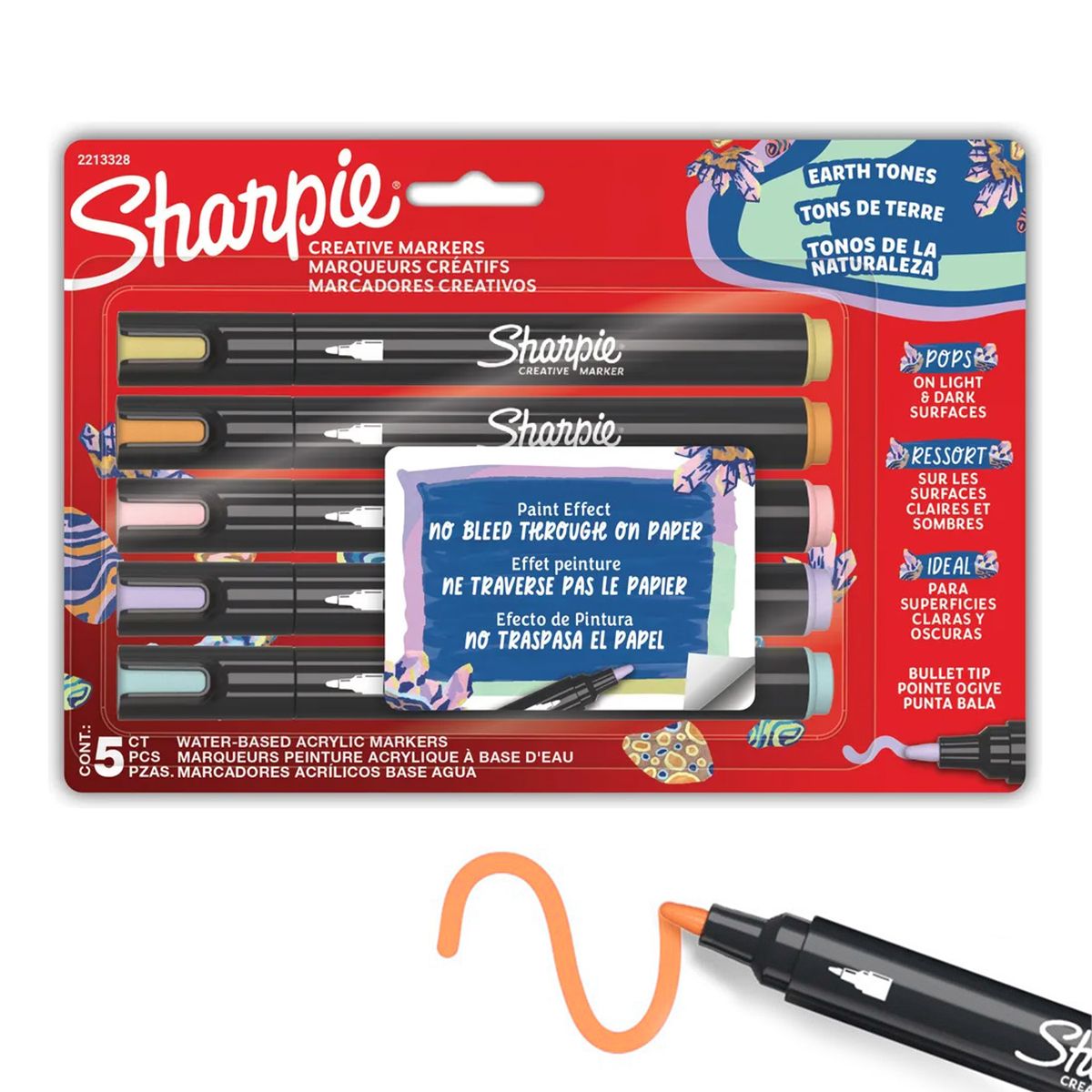 SHARPIE - Set 5 Marcadores Sharpie Acrylic Punta Redonda Tonos Pastel