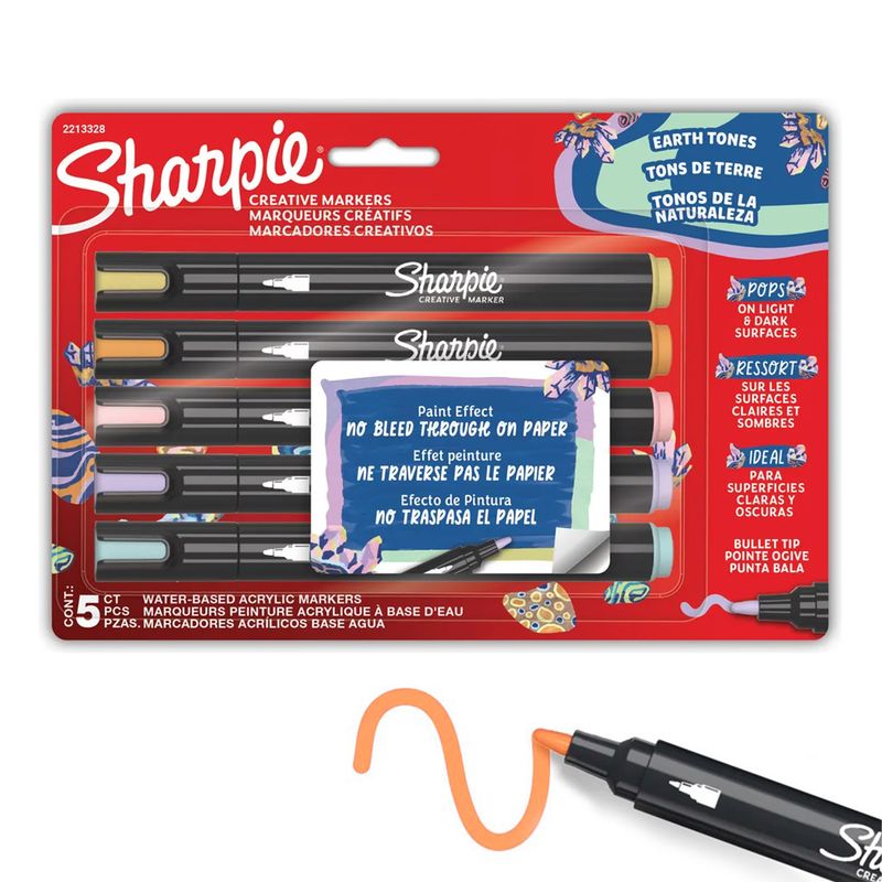 SHARPIE - Set 5 Marcadores Sharpie Acrylic Punta Redonda Tonos Pastel