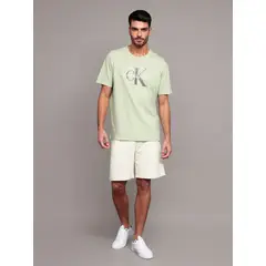 CALVIN KLEIN - Short de Algodón con Logo Bordado Beige