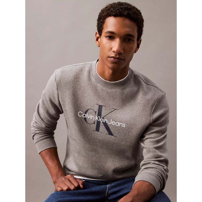CALVIN KLEIN - Polerón Fleece con Monograma Gris Calvin Klein