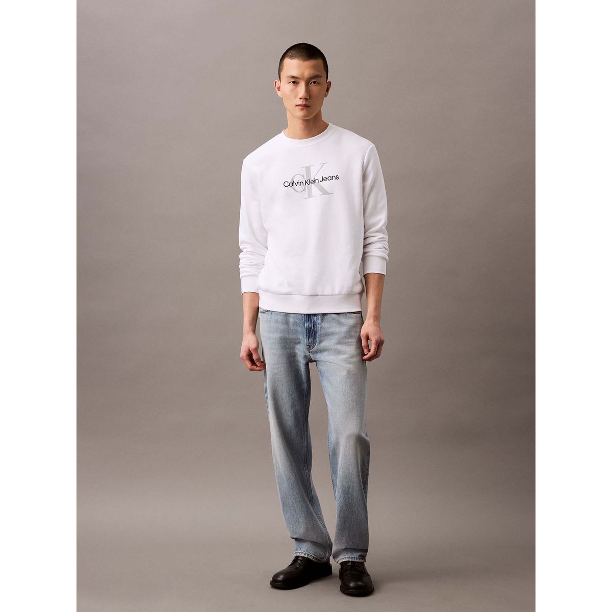 CALVIN KLEIN - Polerón Fleece con Monograma Blanco Calvin Klein