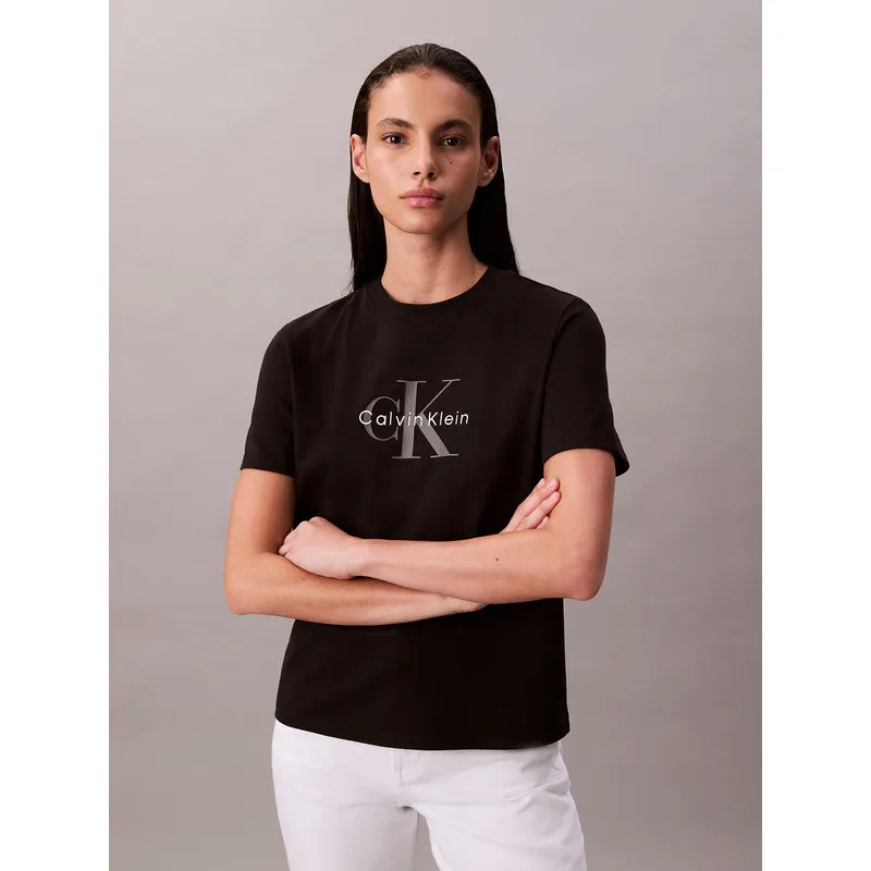 CALVIN KLEIN - Polera Clásica con Monograma Estampado Negro Calvin Klein