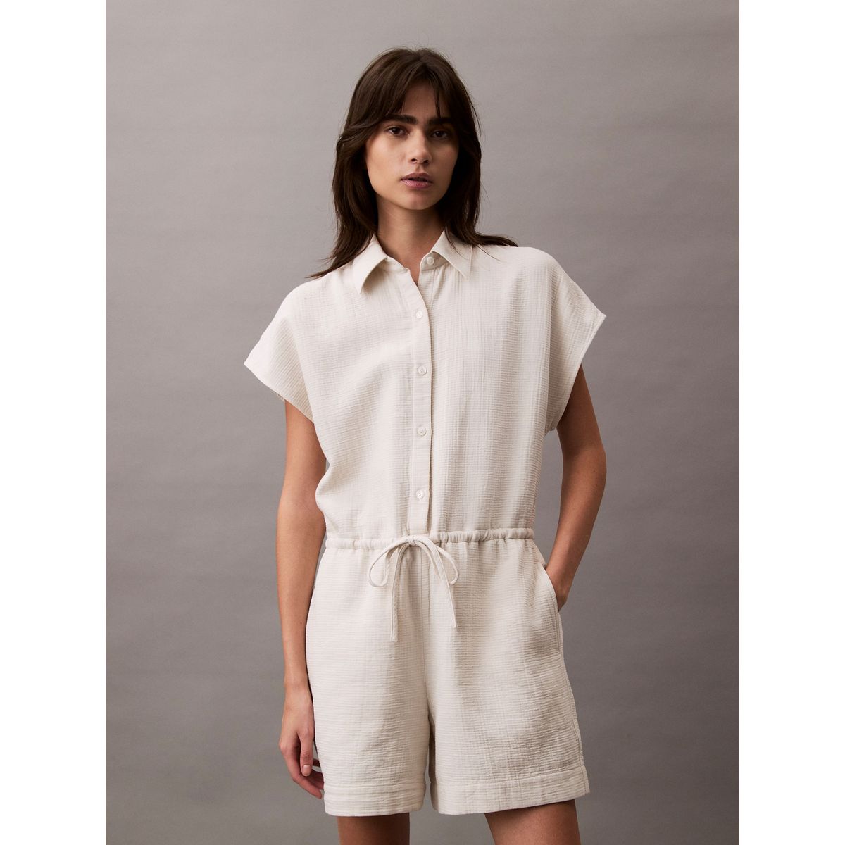 CALVIN KLEIN - Enterizo Corto con Cierre de Botones Beige Calvin Klein