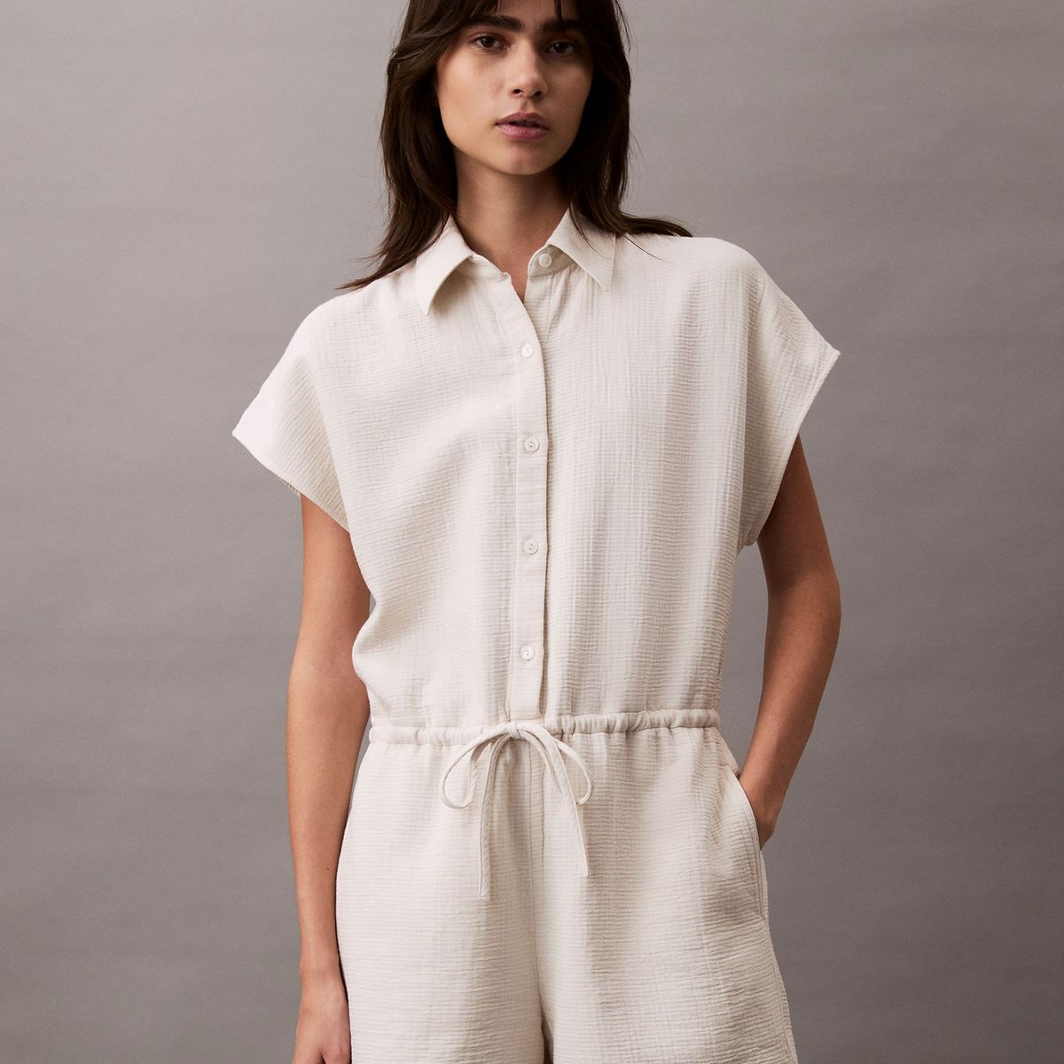 CALVIN KLEIN - Enterizo Corto con Cierre de Botones Beige Calvin Klein