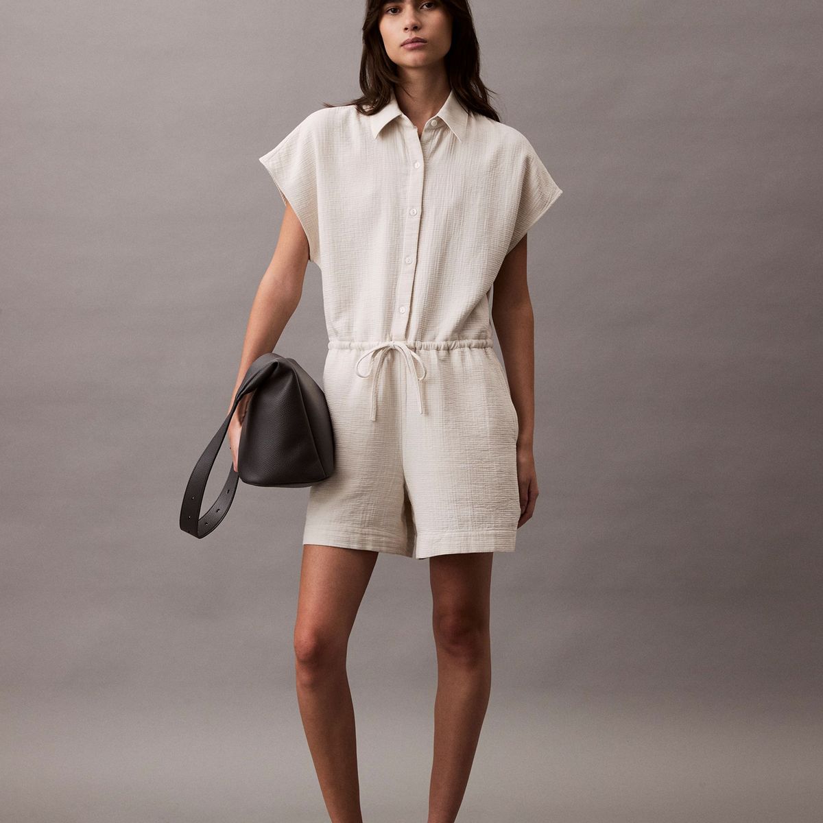 CALVIN KLEIN - Enterizo Corto con Cierre de Botones Beige Calvin Klein