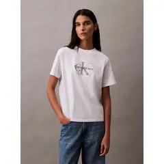 CALVIN KLEIN - Polera Clásica con Monograma Estampado Blanco