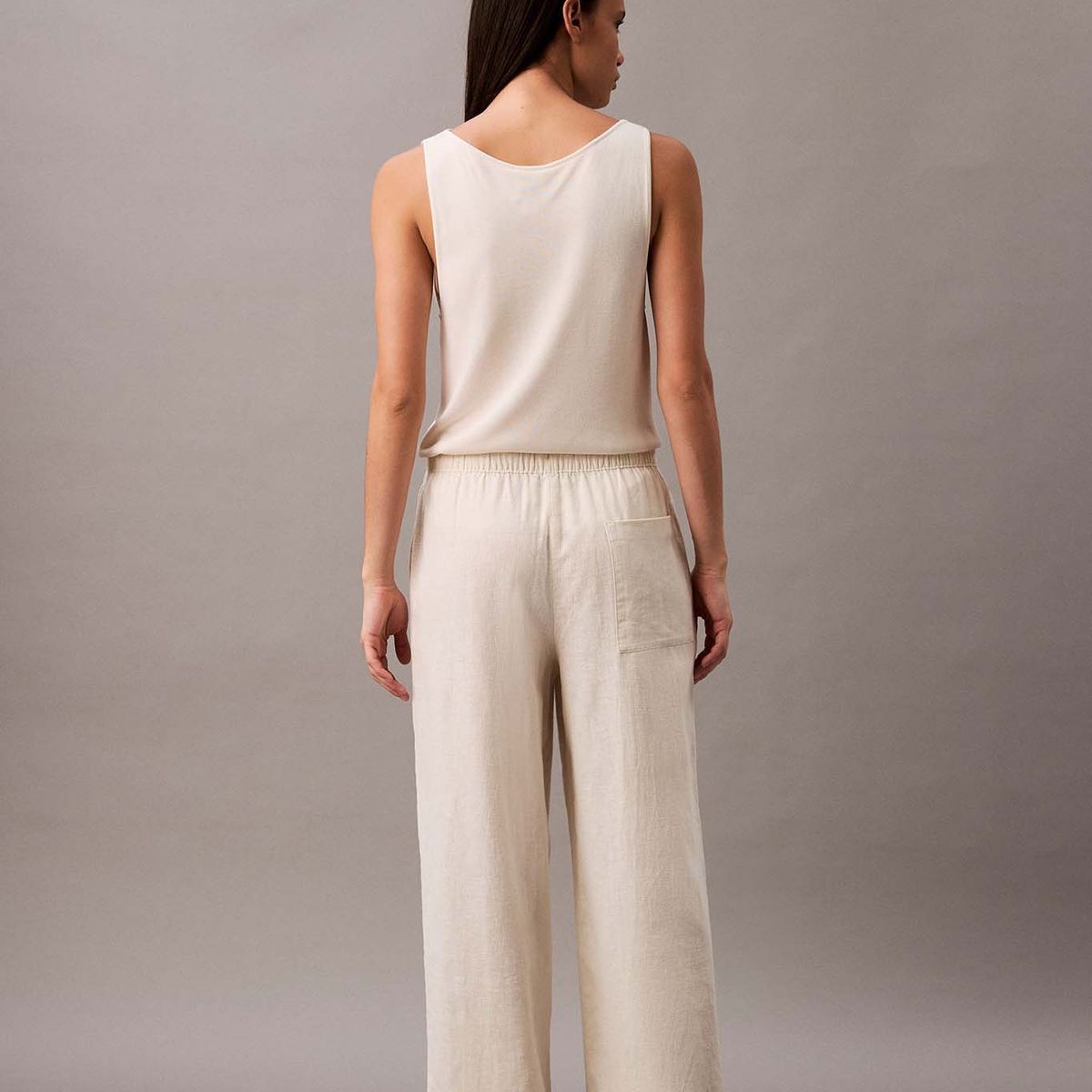 CALVIN KLEIN - Pantalón de Lino con Cintura Elástica Beige Calvin Klein