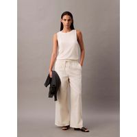 Pantalón de Lino con Cintura Elástica Beige