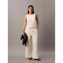CALVIN KLEIN - Pantalón de Lino con Cintura Elástica Verde