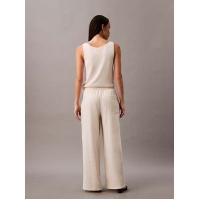 Imagen 2 del producto Pantalón de Lino con Cintura Elástica Beige