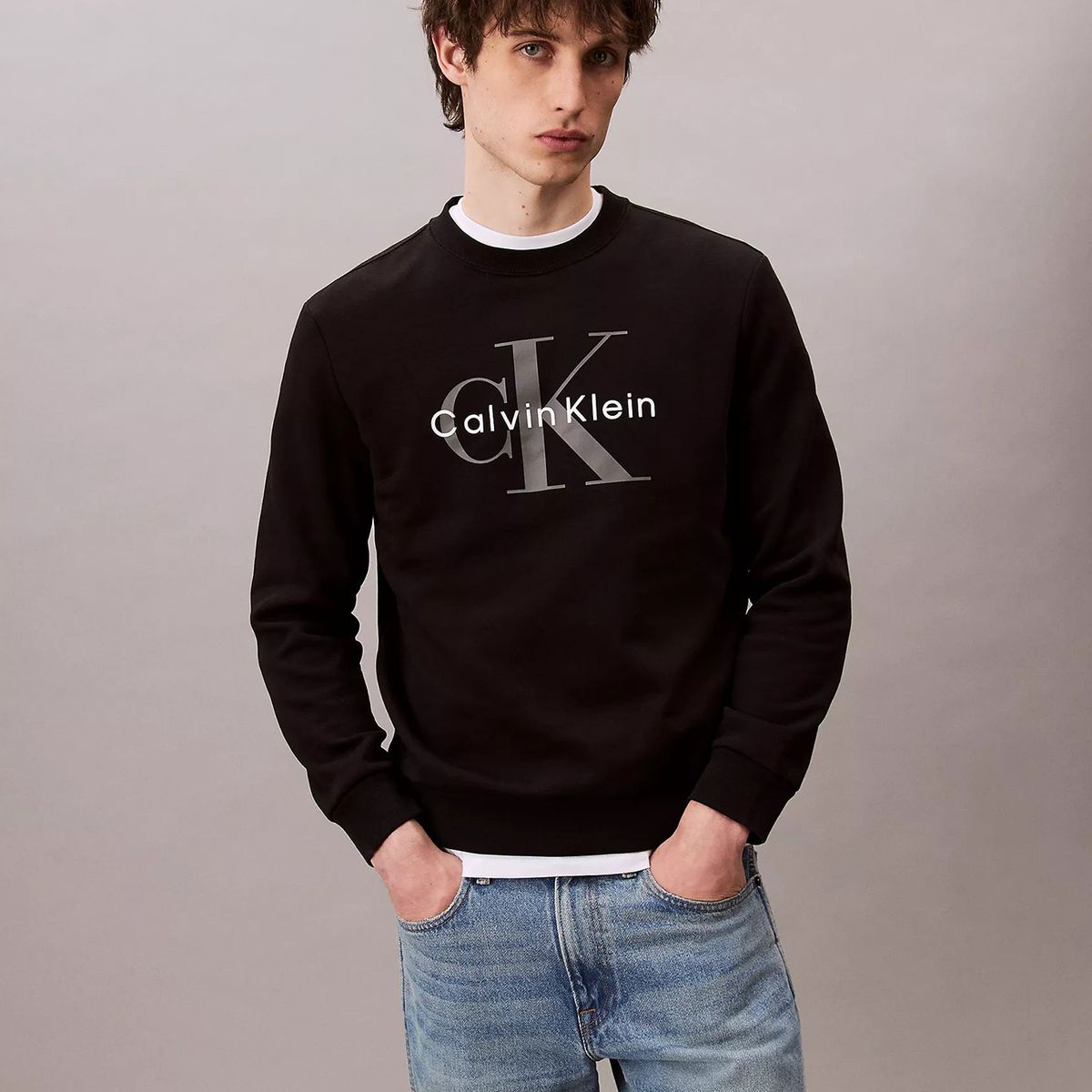 CALVIN KLEIN - Polerón Fleece con Monograma Negro Calvin Klein
