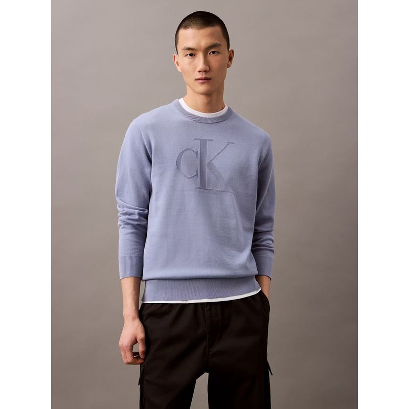 CALVIN KLEIN - Sweater de Algodón con Monograma Tonal Lila Calvin Klein