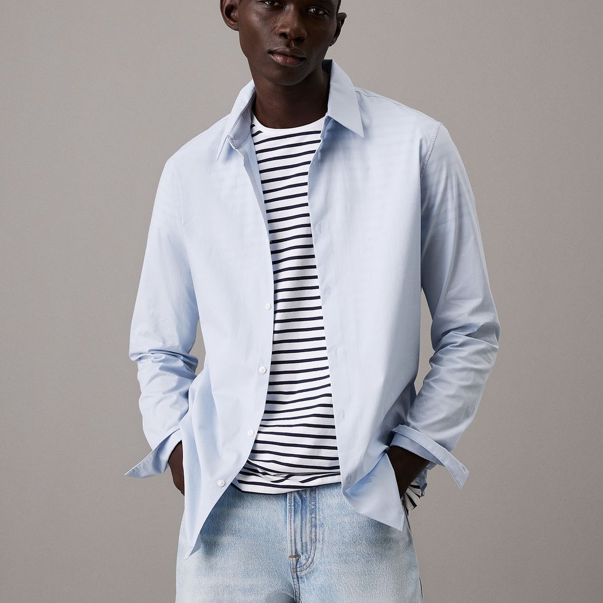 CALVIN KLEIN - Camisa Slim Fit Elástica Celeste Calvin Klein