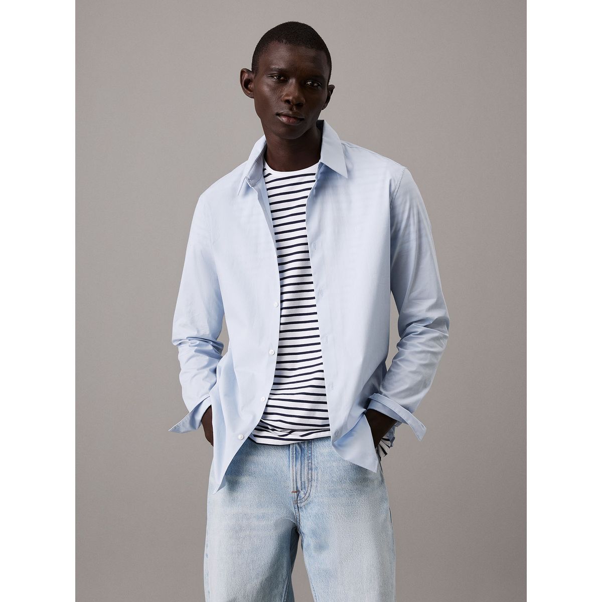 CALVIN KLEIN - Camisa Slim Fit Elástica Celeste Calvin Klein