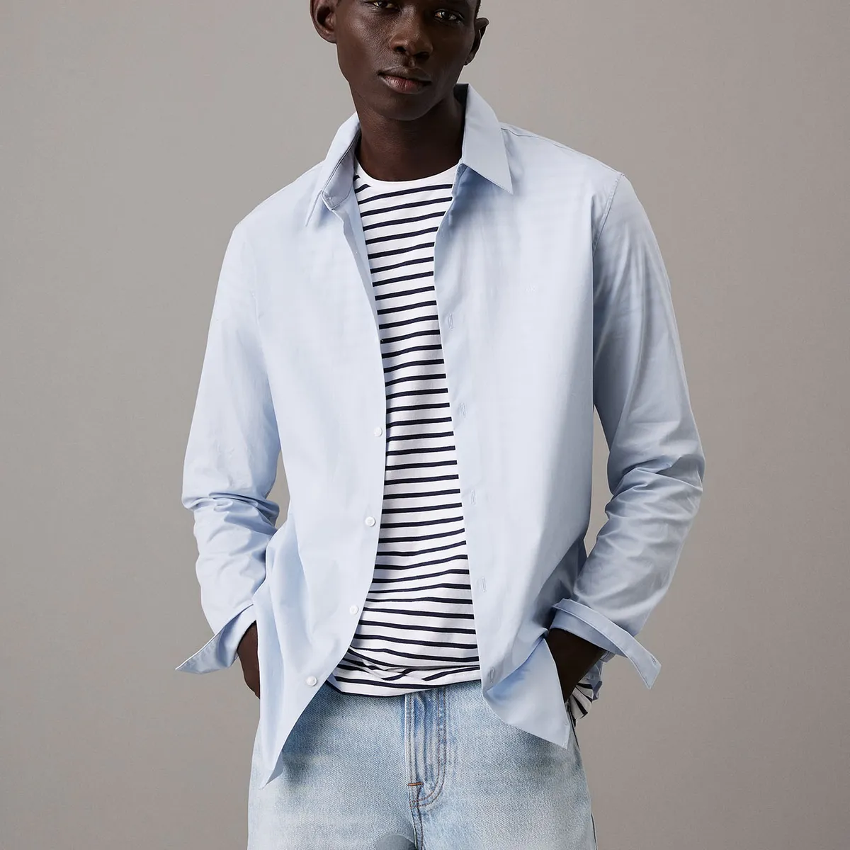 CALVIN KLEIN - Camisa Slim Fit Elástica Celeste Calvin Klein