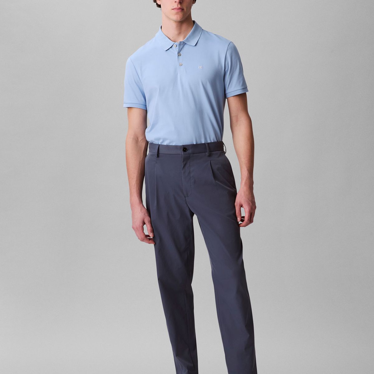 CALVIN KLEIN - Polo con Monograma Bordado Celeste Calvin Klein