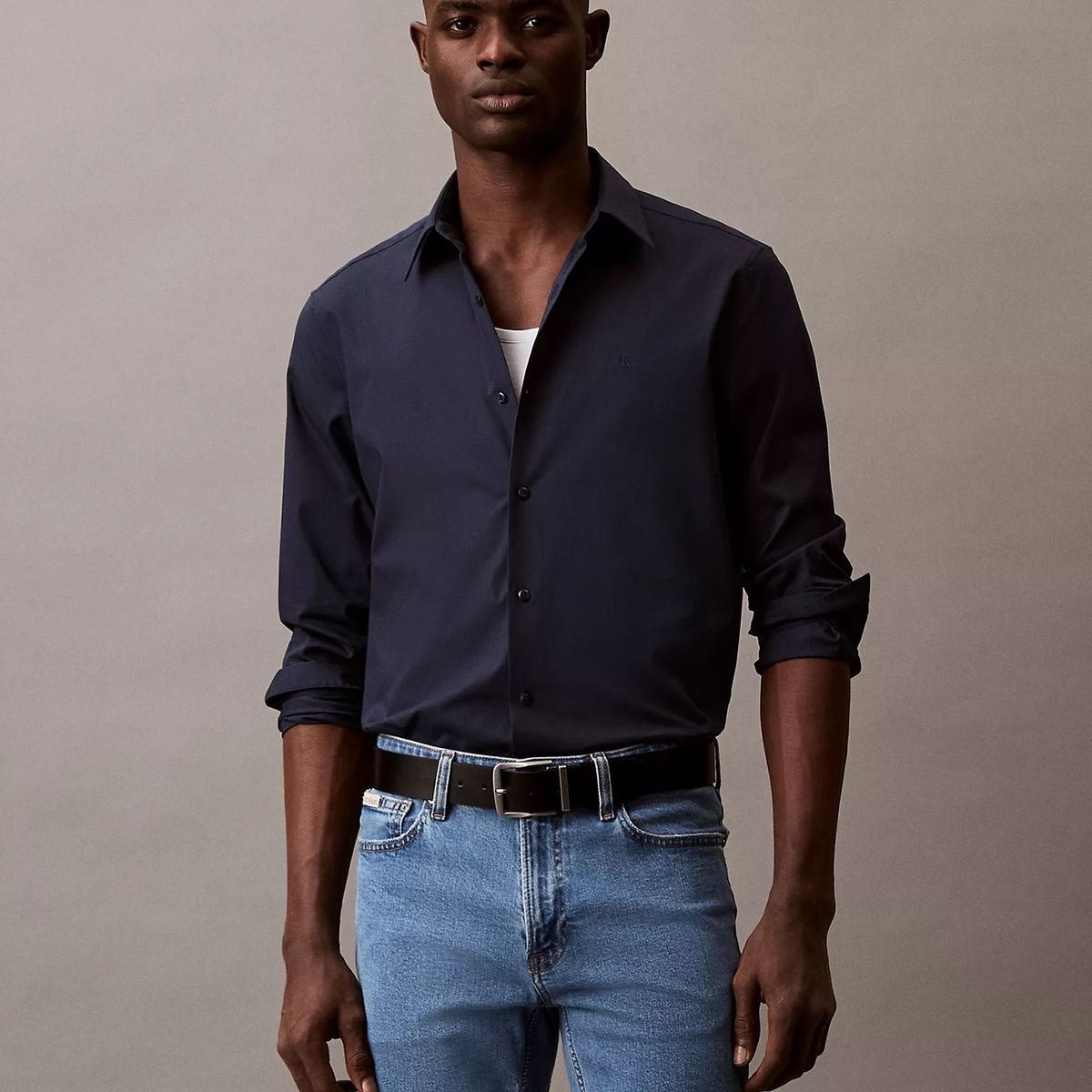 CALVIN KLEIN - Camisa Clásica Stretch Azul Calvin Klein