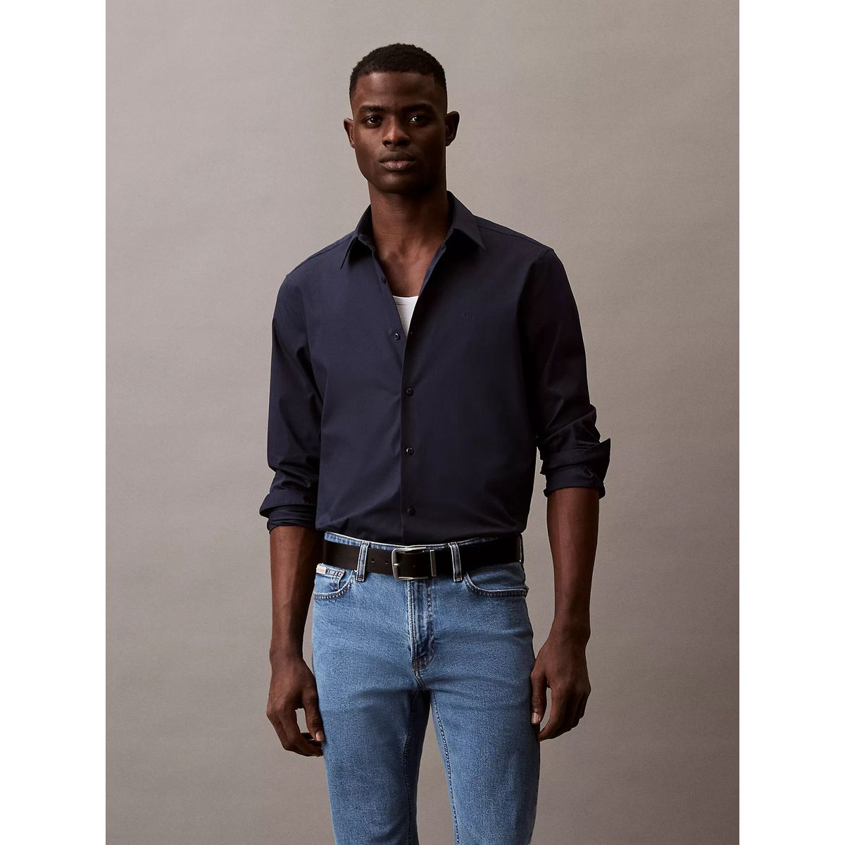 CALVIN KLEIN - Camisa Clásica Stretch Azul Calvin Klein