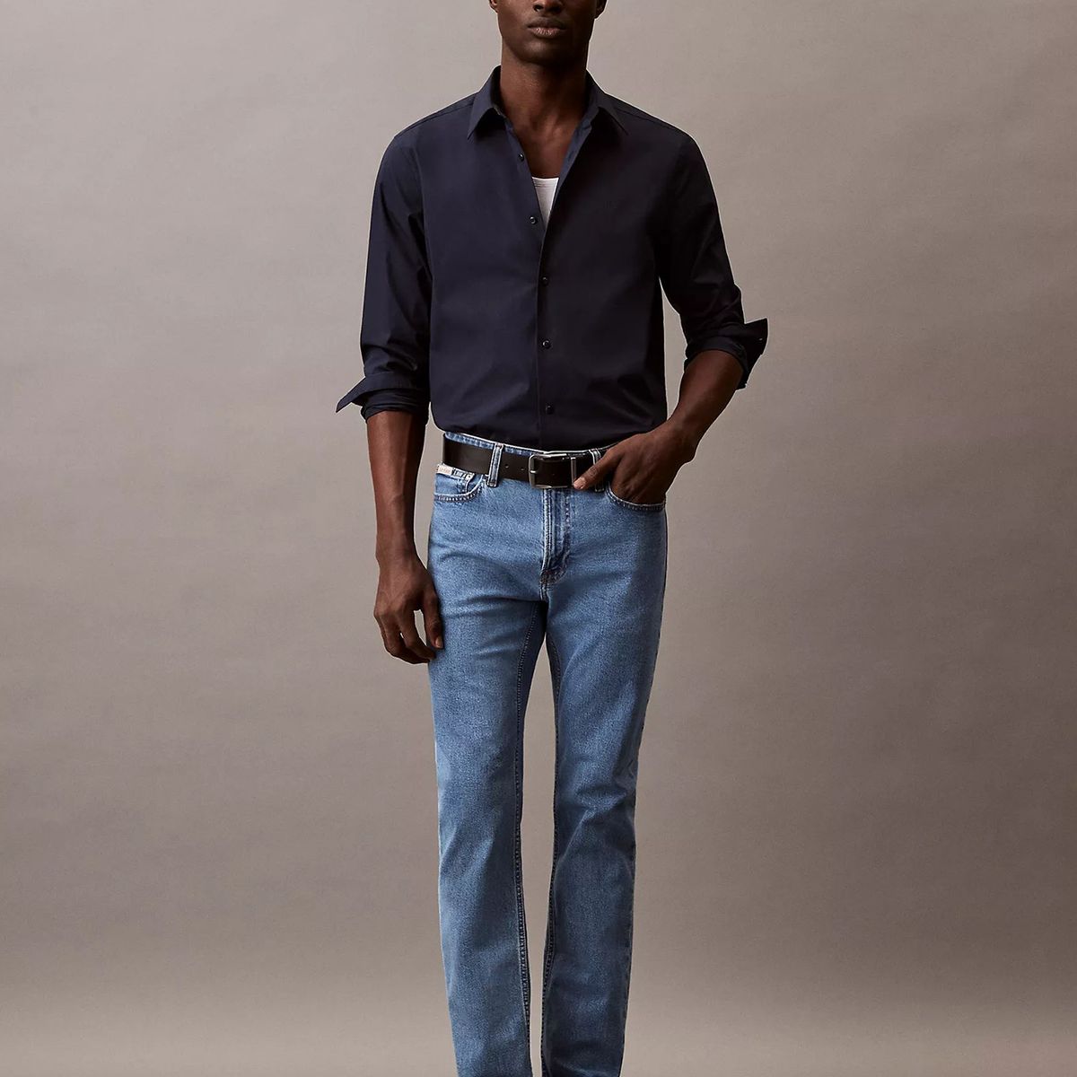 CALVIN KLEIN - Camisa Clásica Stretch Azul Calvin Klein