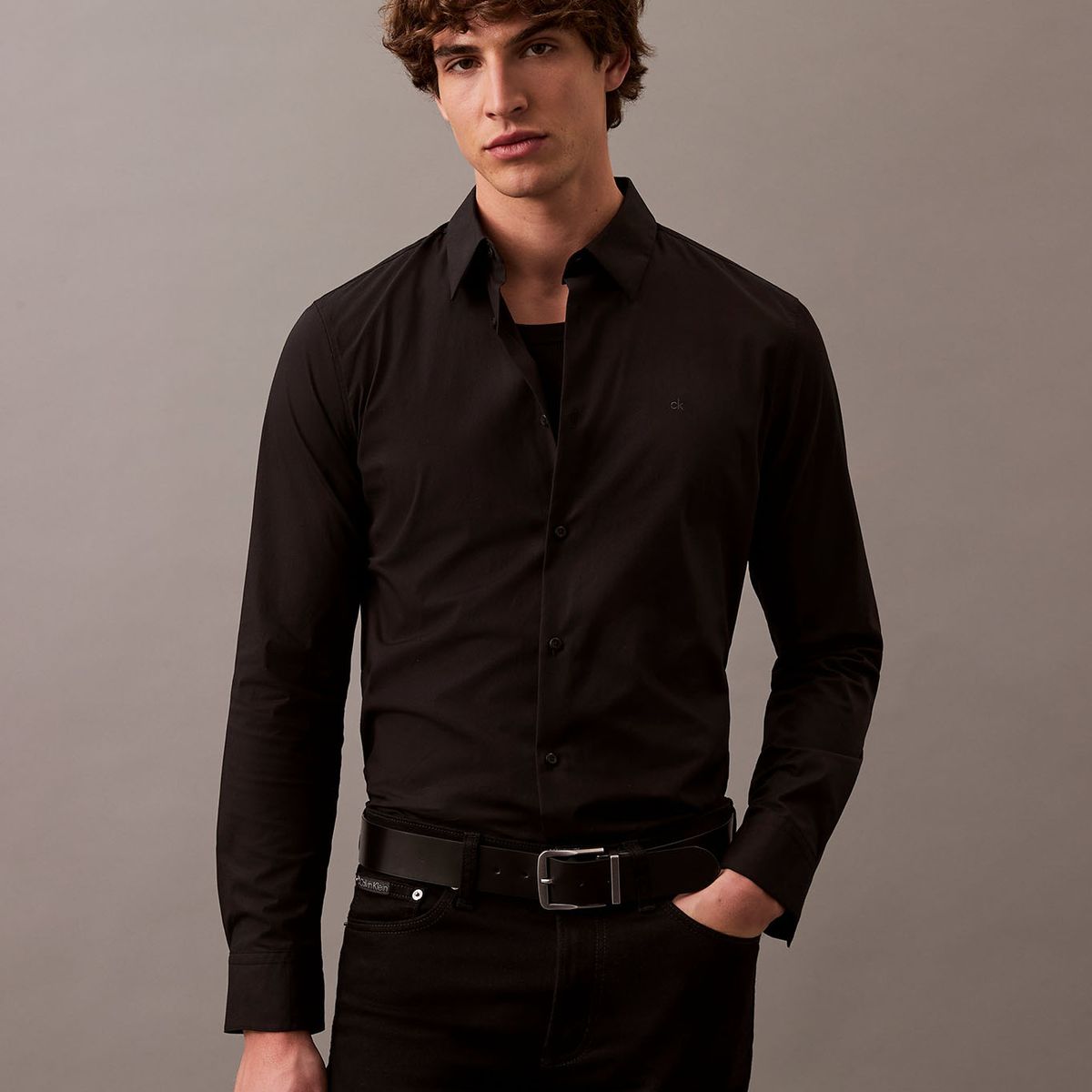 CALVIN KLEIN - Camisa Slim Fit Elástica Negro Calvin Klein
