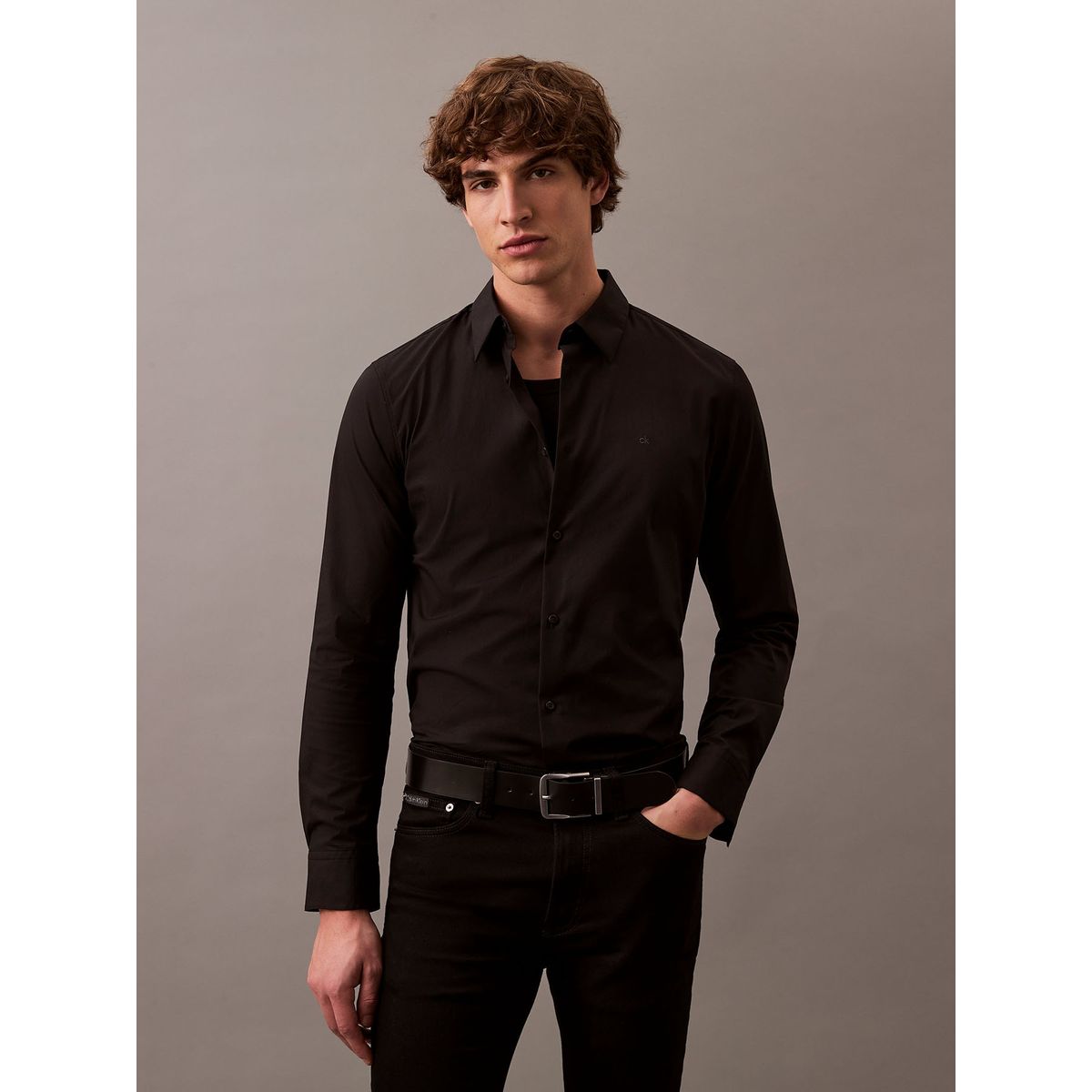 CALVIN KLEIN - Camisa Slim Fit Elástica Negro Calvin Klein