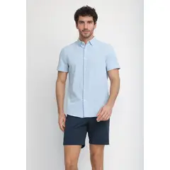 PERRY ELLIS - Camisa Hombre Manga Corta Celeste