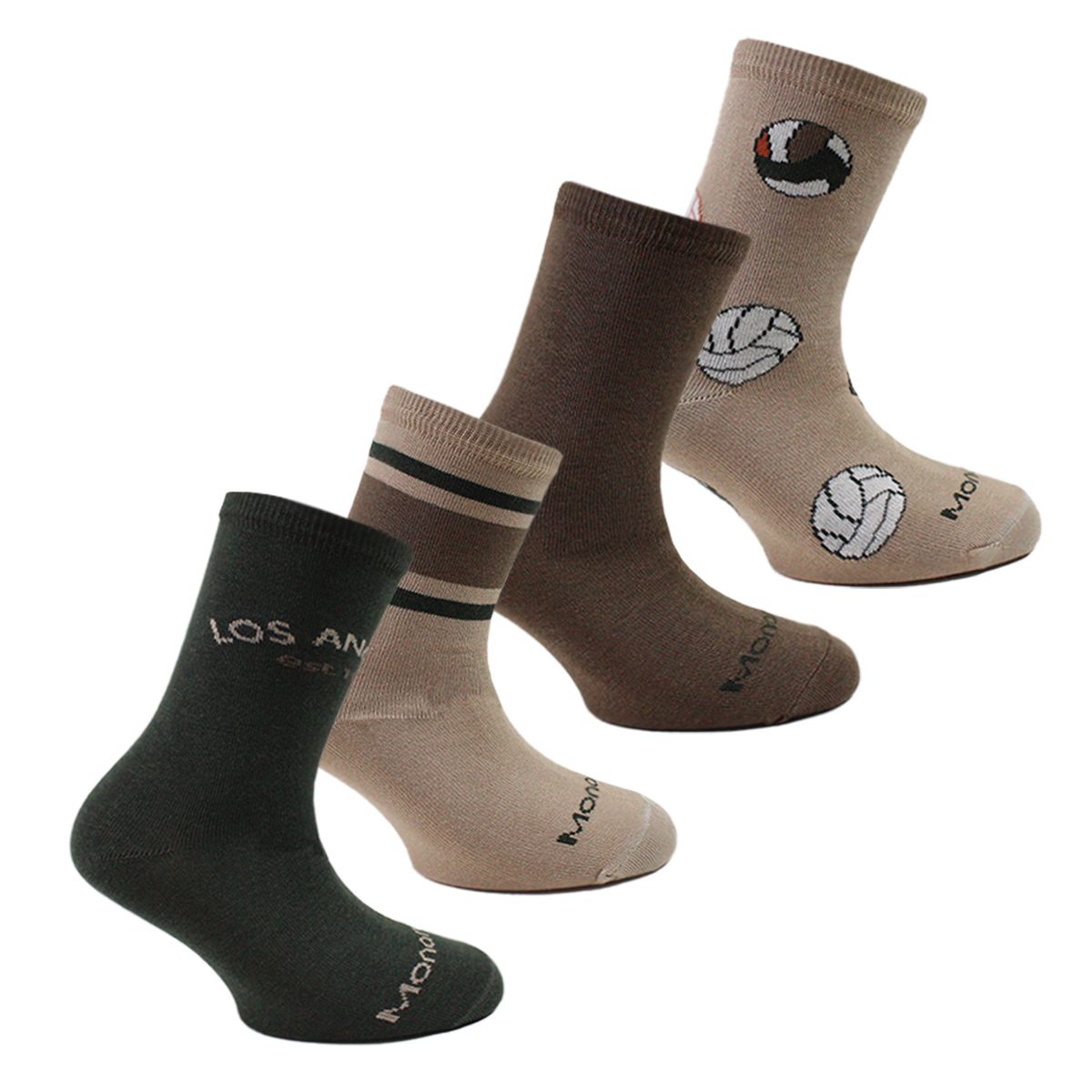 MONARCH - 4 Pares Calcetín Bamboo Niño Diseños Beige Monarch