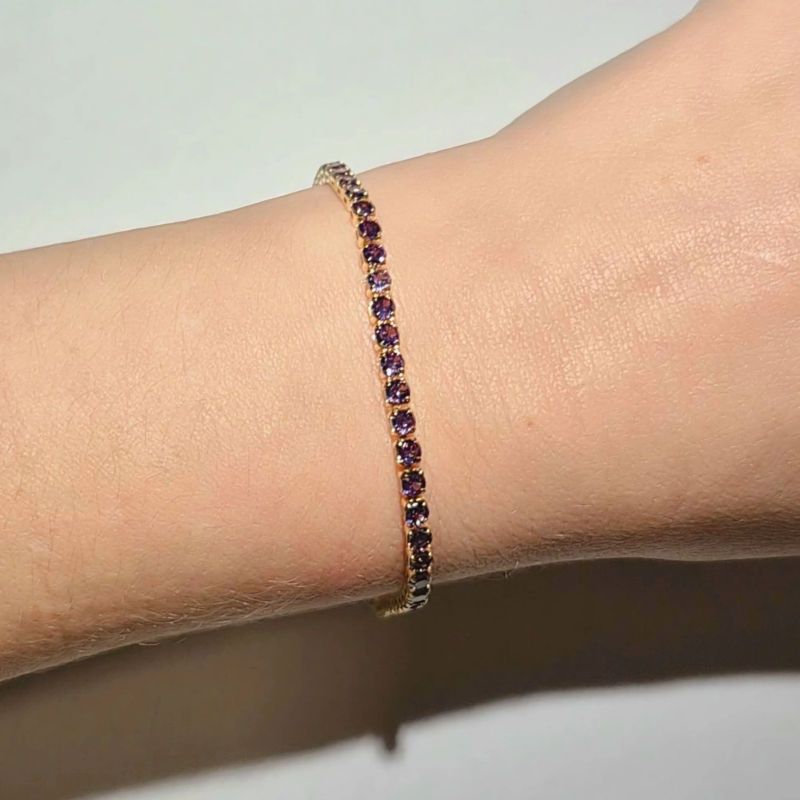 GENERICO - Pulsera Tennis Lila 3mm con Circonitas y Baño de Rodio