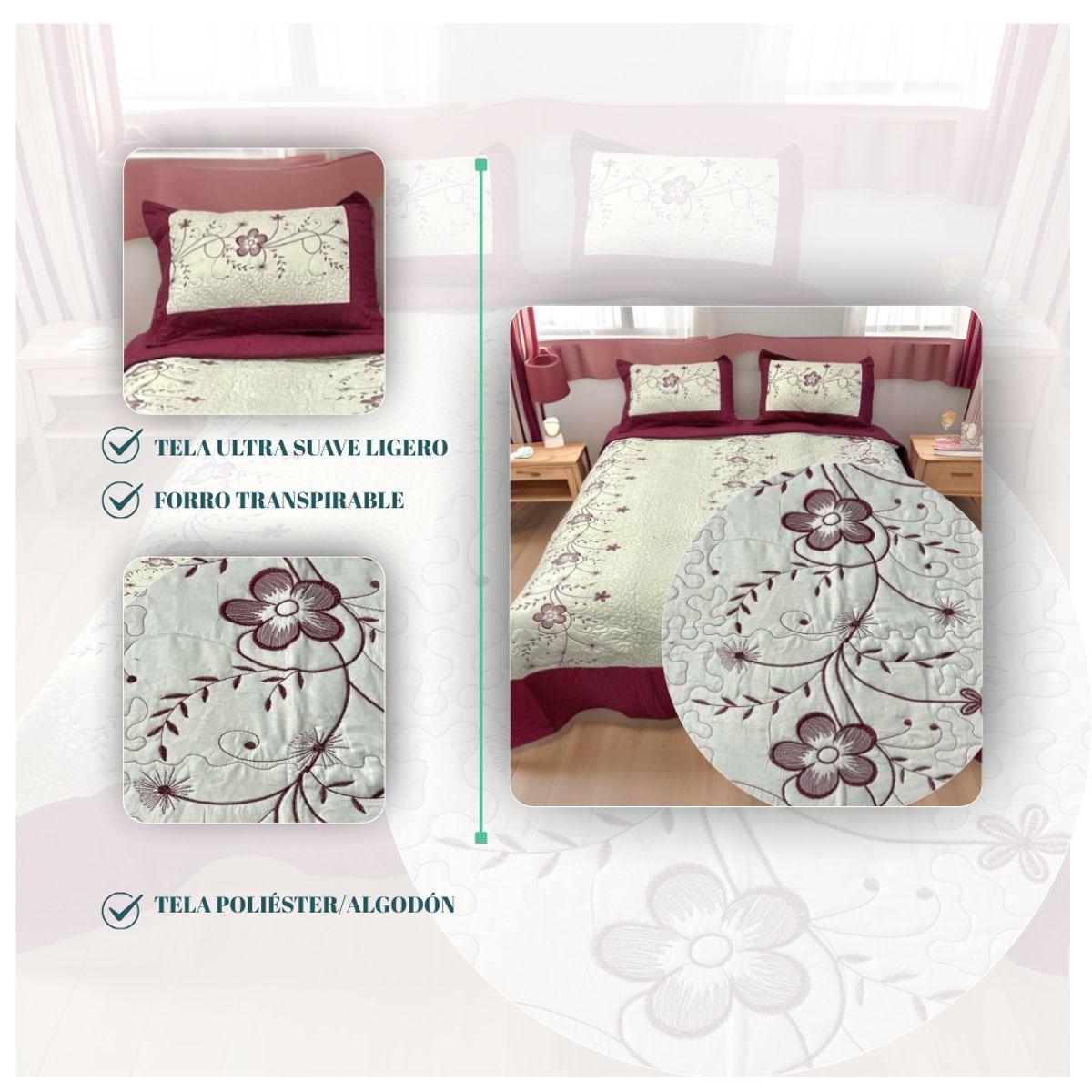 GENERICO - Cubrecama Verano King Quilt De Diseños Bordados