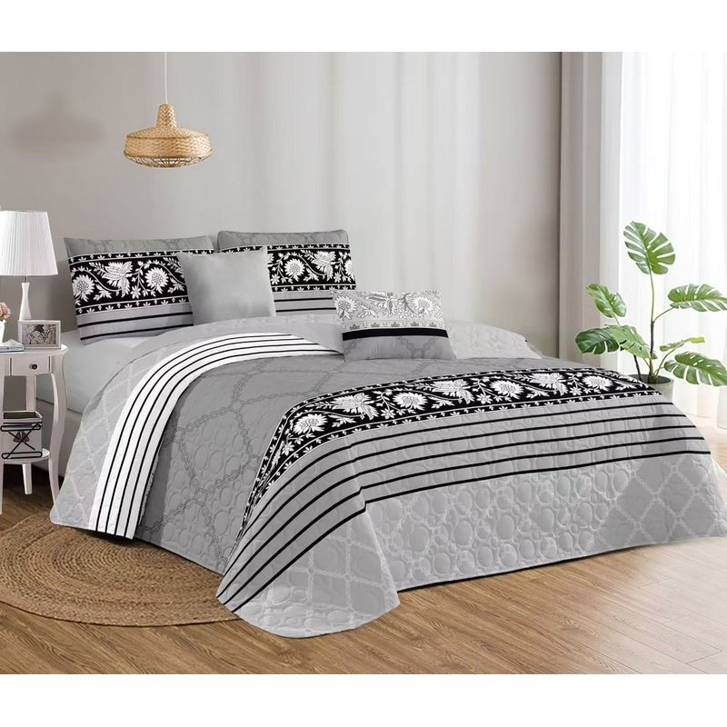 GENERICO - CUBRECAMA KING DE VERANO GRIS DISEÑO LINEAL GSOL