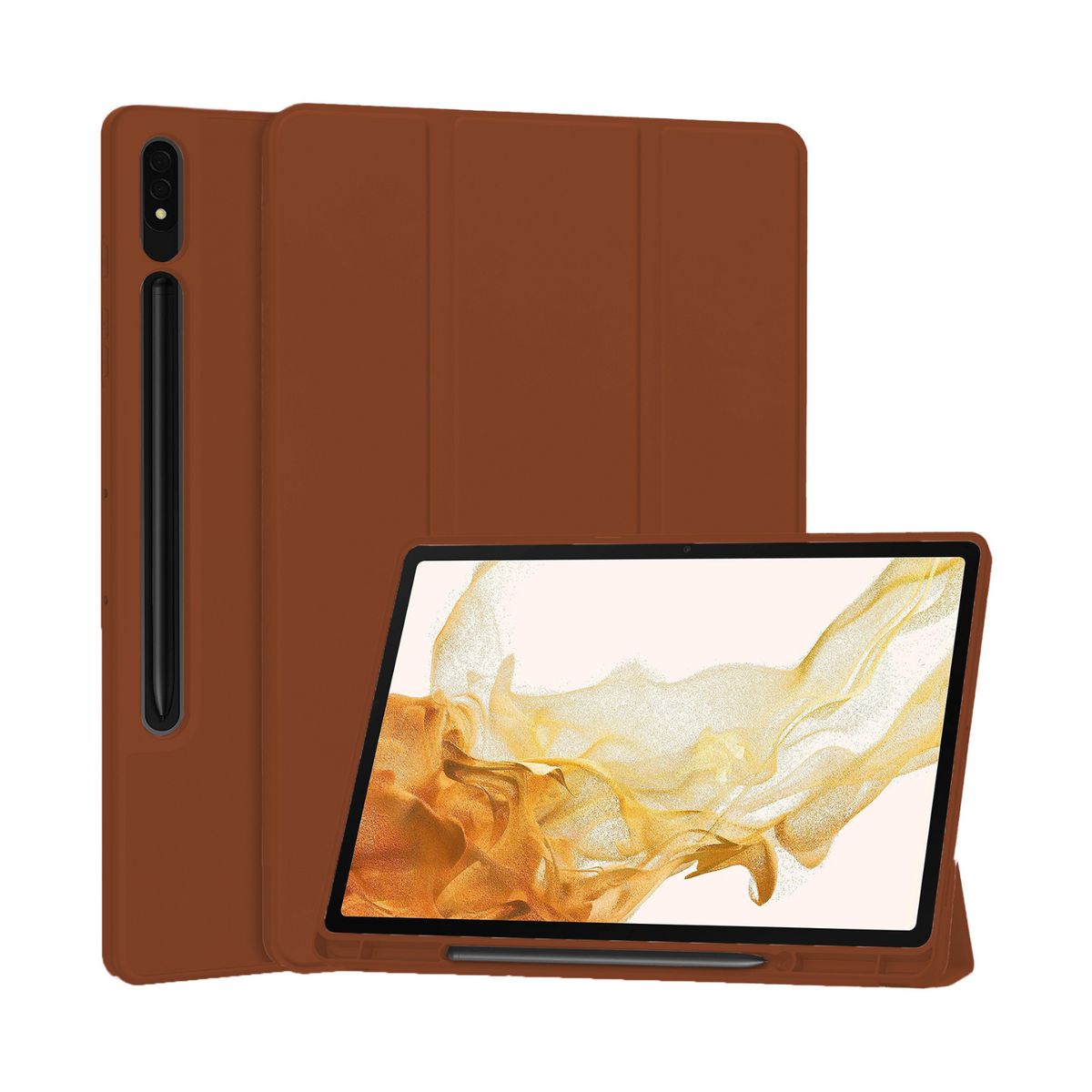 GENERICO - Funda Con Porta Lápiz Para Galaxy Tab S11-S10Lite-S10Fe-S9-S9Fe-S8-S7- Café