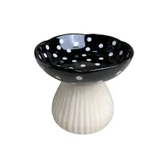 GENERICO - Plato Elevado Ceramica Estilo Lunares Para Mascota Negro
