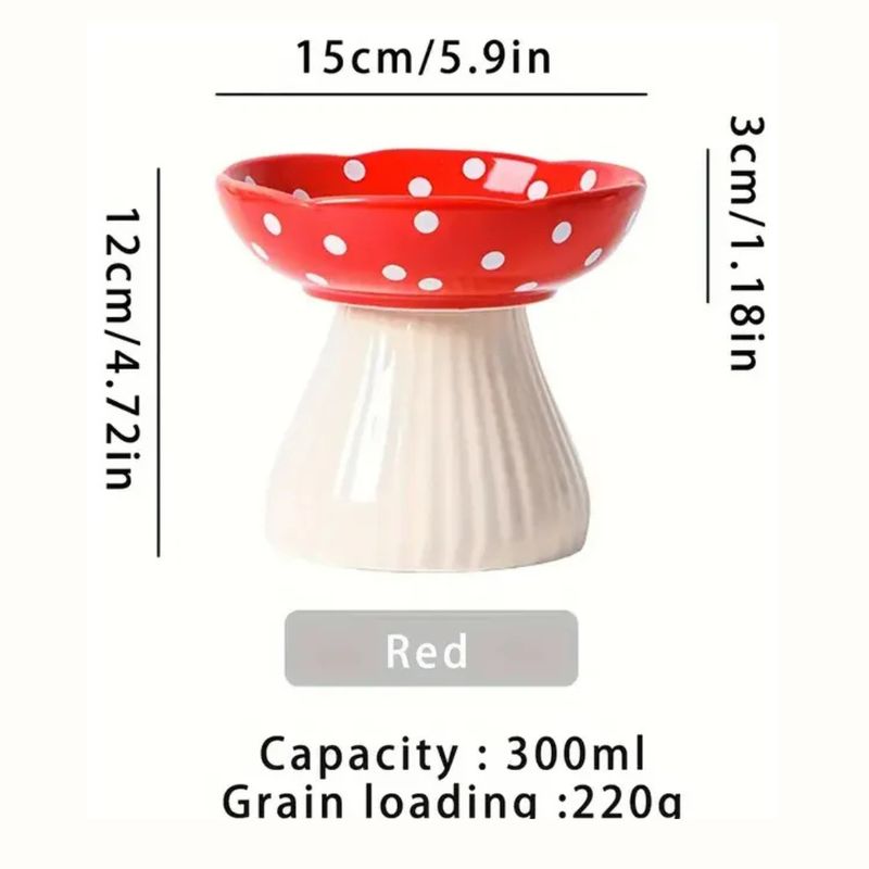 GENERICO - Plato Elevado Ceramica Estilo Lunares Para Mascotas Rojo