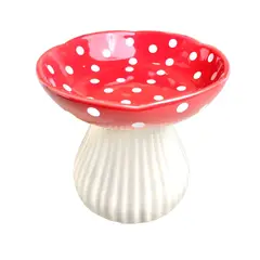 GENERICO - Plato Elevado Ceramica Estilo Lunares Para Mascotas Rojo