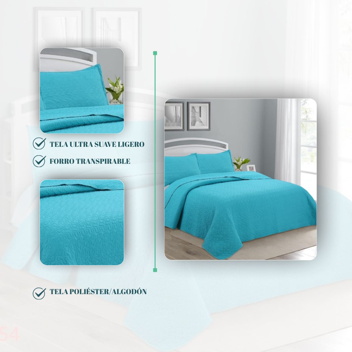 GENERICO - Cubrecama Verano King Quilt De Diseños Bordados