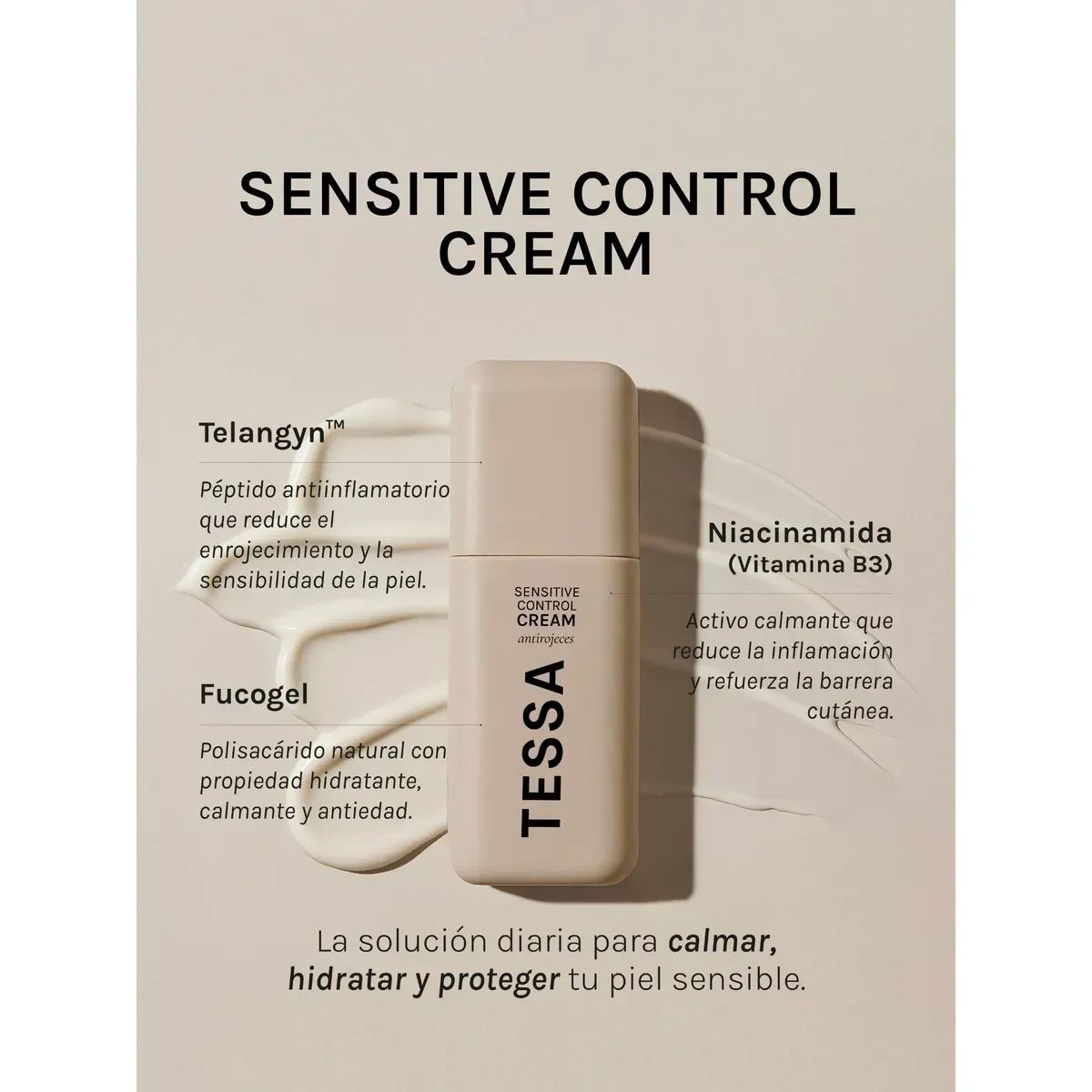 TESSA - Crema Facial para Piel Sensible con Niacinamida y Ácido Hialurónico Sensitive Control - 30ml