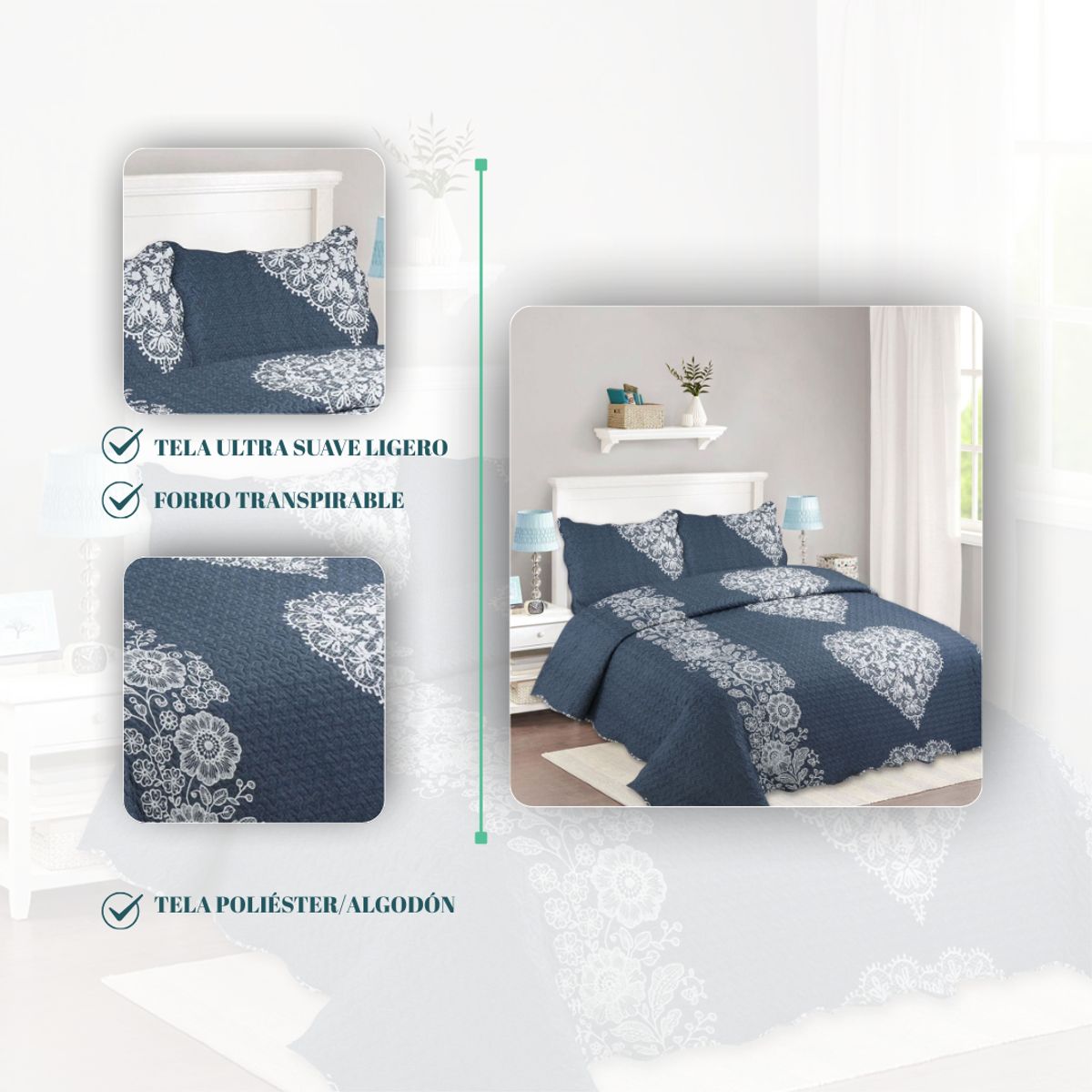 GENERICO - Cubrecama Verano King Quilt De Diseños Estampados
