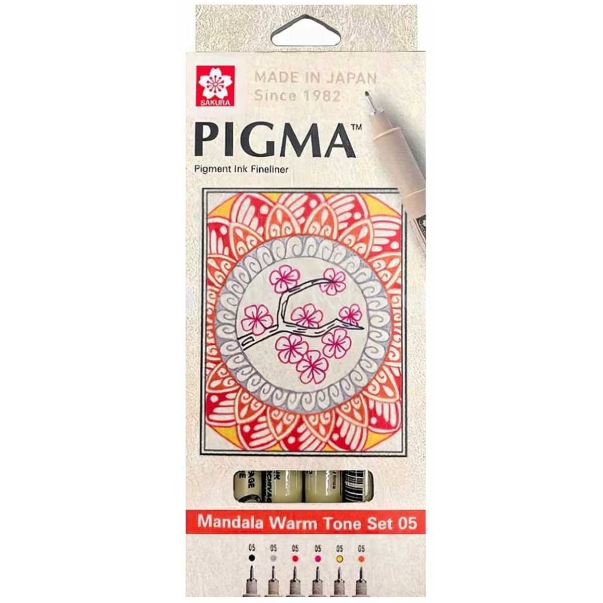 SAKURA - Set 6 Tiralíneas Sakura Pigma Mandala 0.5mm Colores Cálidos