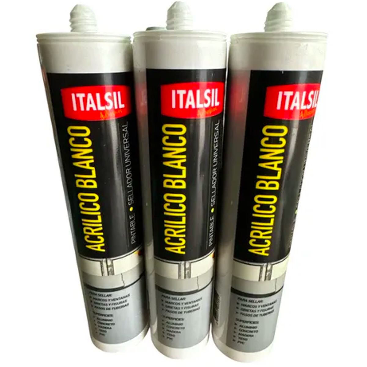 GENERICO - Pack x3 Silicona Pintable Italsil Acrilica Color Blanco