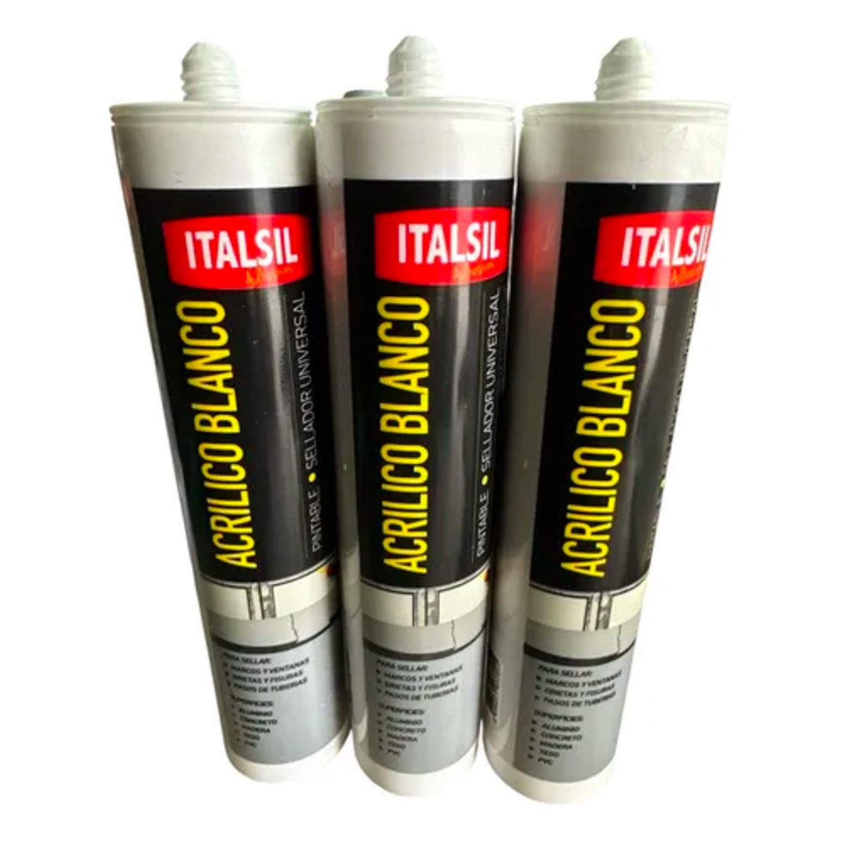 GENERICO - Pack x3 Silicona Pintable Italsil Acrilica Color Blanco