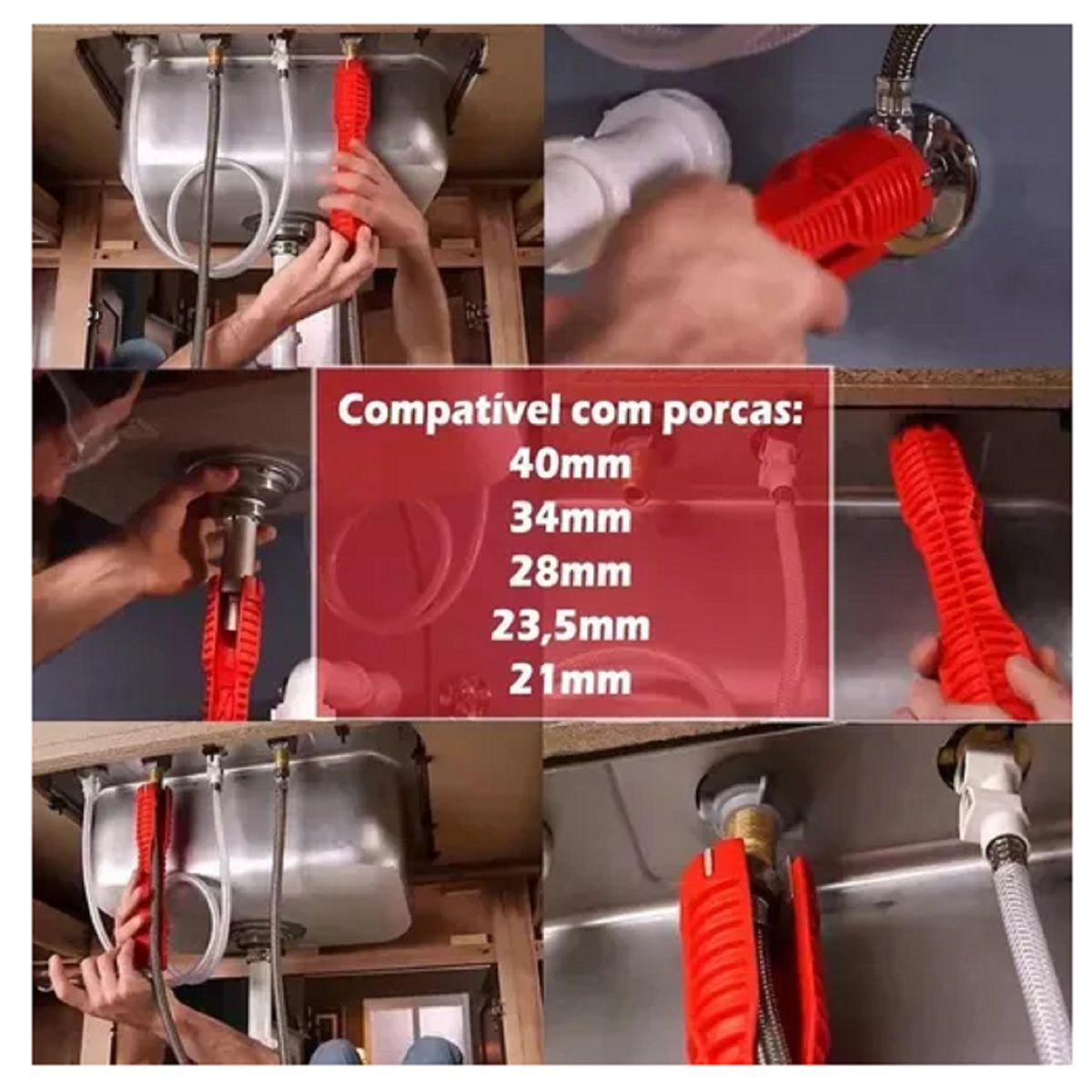 GENERICO - Llave para apretar el tubo del fregadero color rojo estructurada