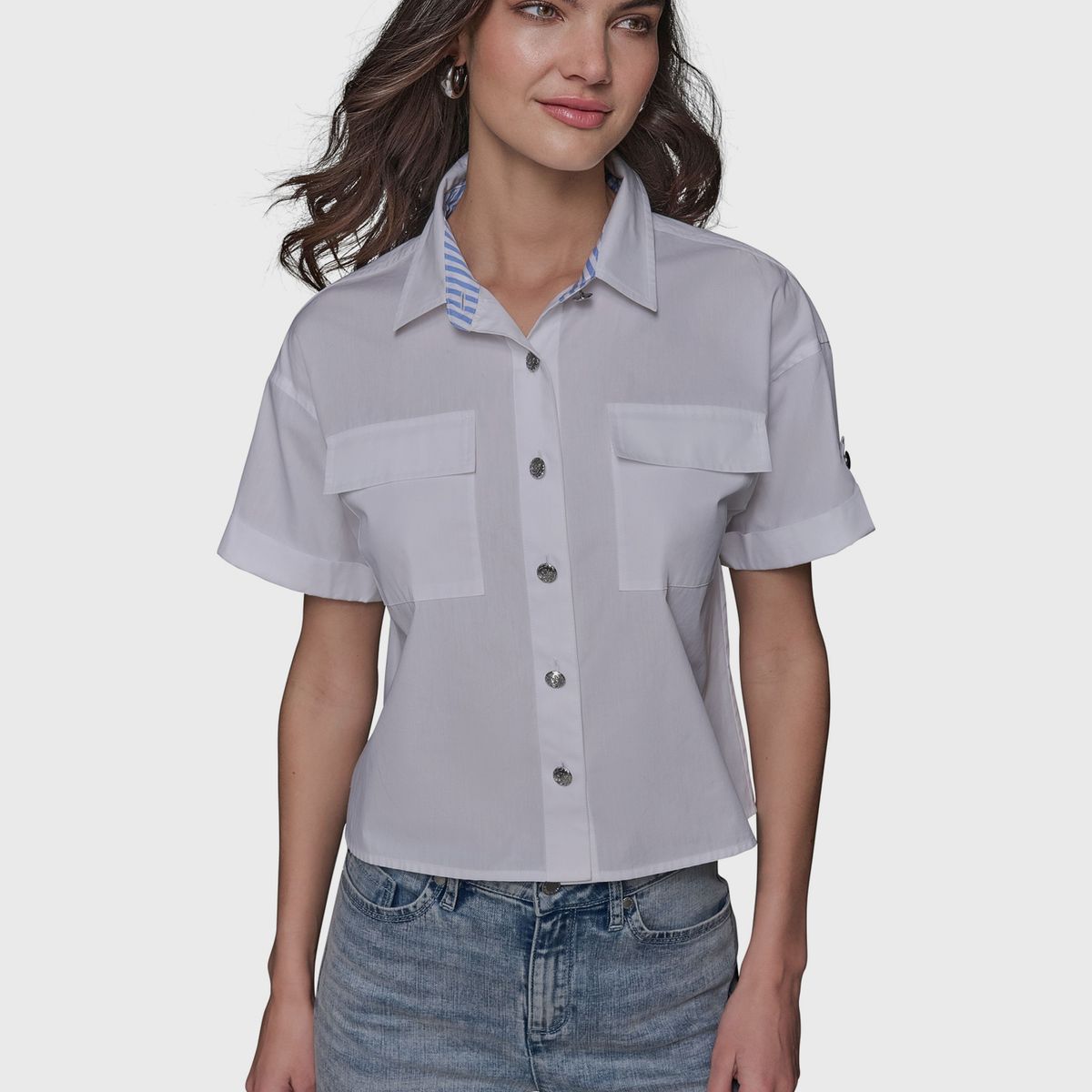 KARL LAGERFELD - Camisa crop de popelina