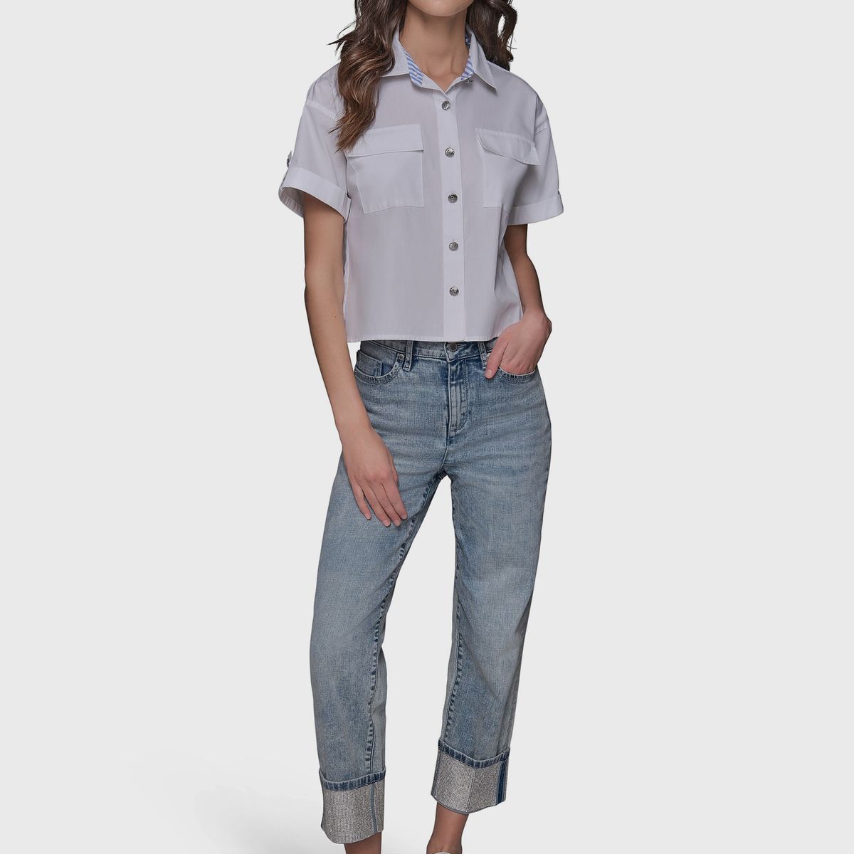 KARL LAGERFELD - Camisa crop de popelina